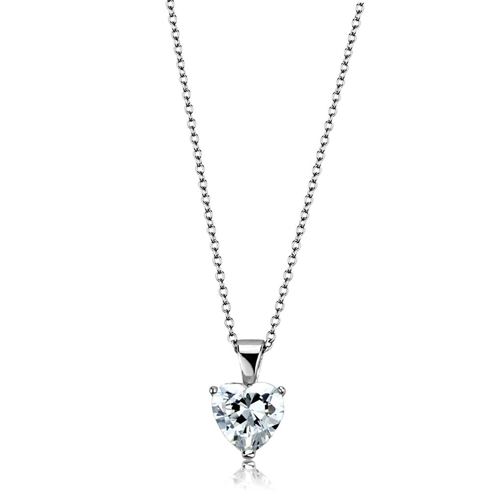 Rhodium Brass Chain Pendant with AAA Grade CZ in Clear