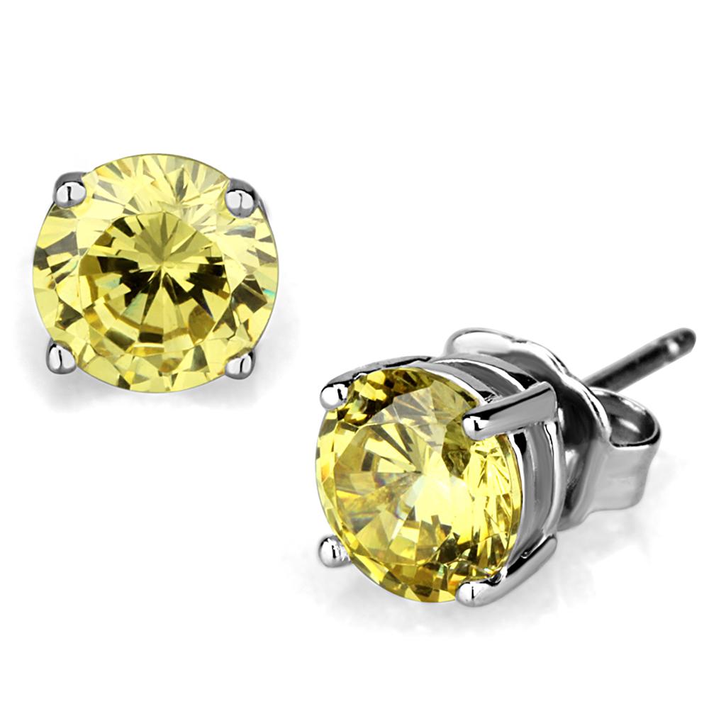 Rhodium Brass Earrings with AAA Grade CZ in Citrine Yellow