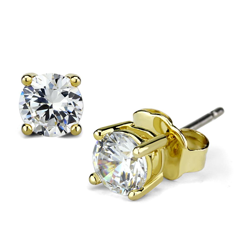 Gold Brass Earrings with AAA Grade CZ in Clear