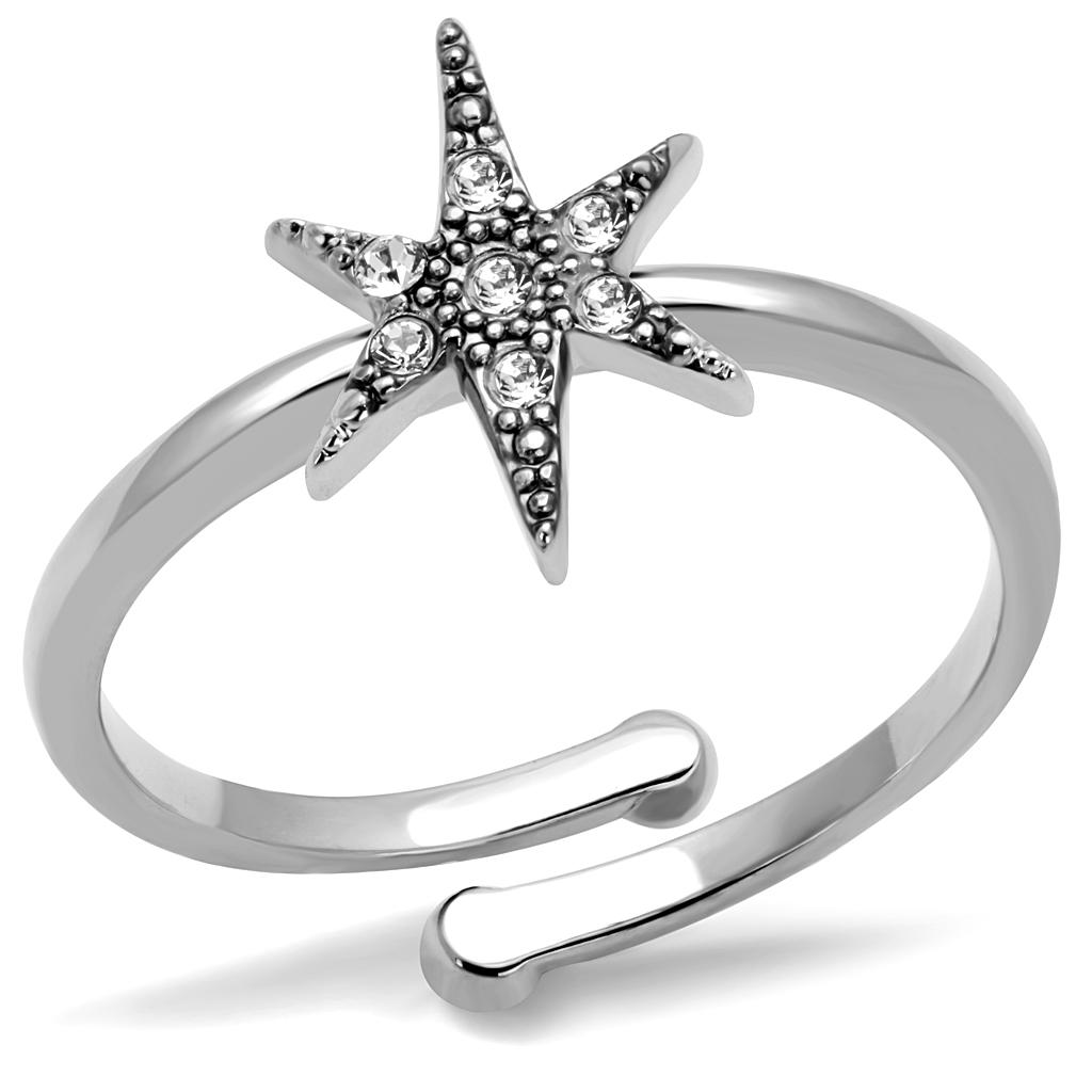 Rhodium Brass Ring with Top Grade Crystal in Clear