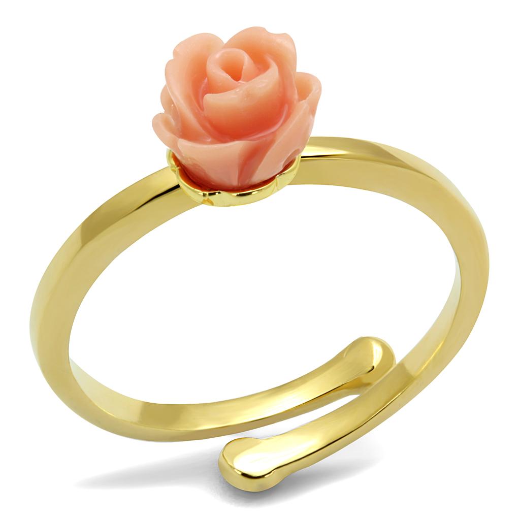 Flash Gold Brass Ring with Synthetic Synthetic Stone in Light Peach