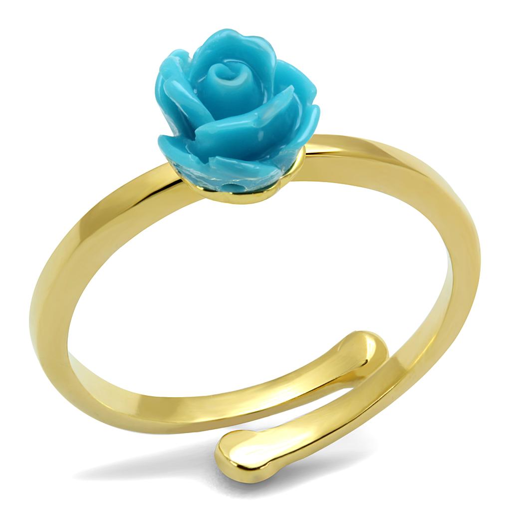 Flash Gold Brass Ring with Synthetic Synthetic Stone in Sea Blue