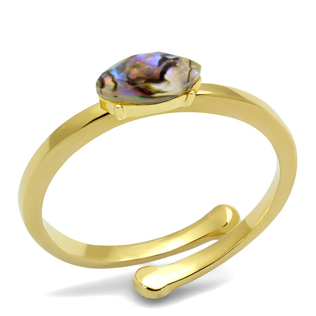 Flash Gold Brass Ring with Precious Stone Conch in Multi Color
