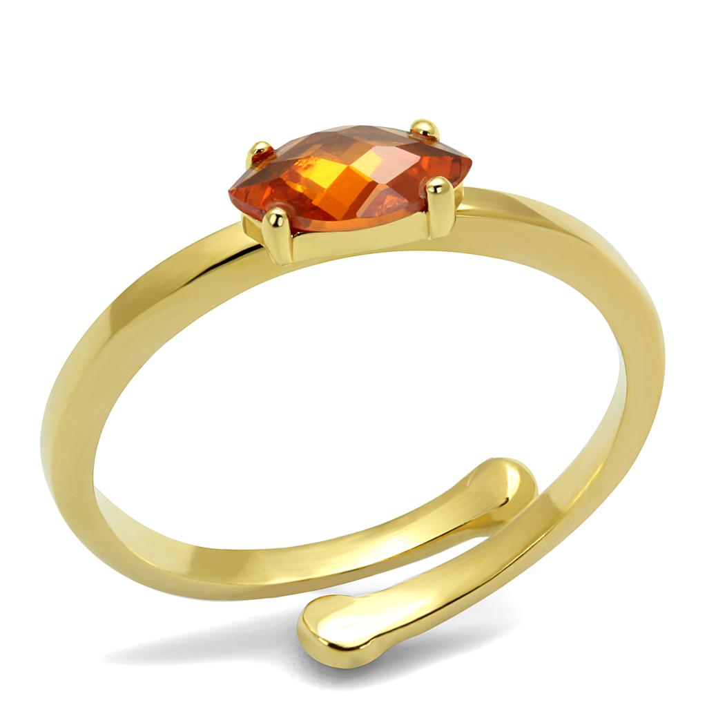 Flash Gold Brass Ring with AAA Grade CZ in Orange