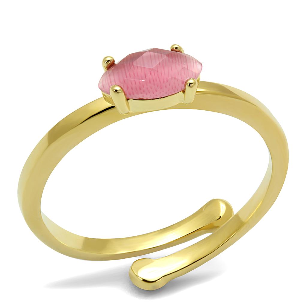 Flash Gold Brass Ring with Synthetic Cat Eye in Rose