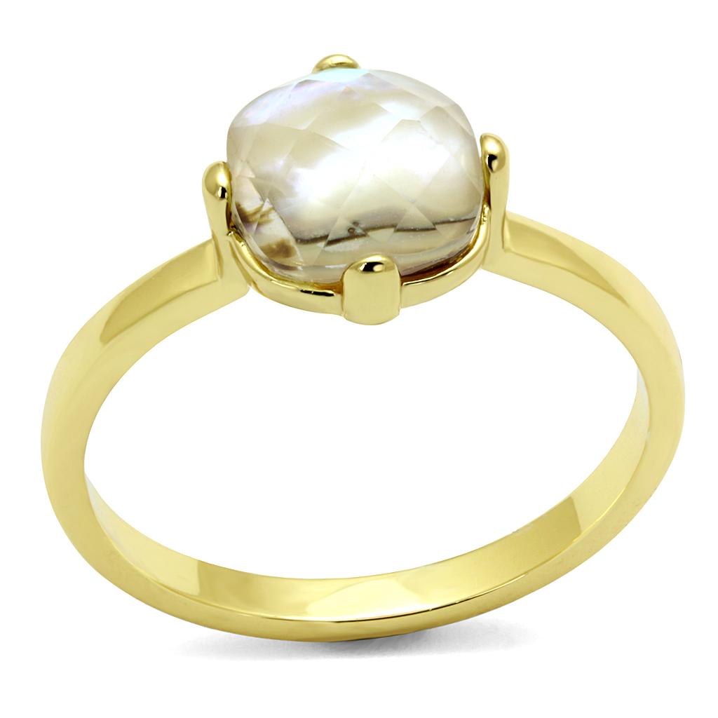 Flash Gold Brass Ring with Precious Stone Conch in Aurora Borealis (Rainbow Effect)
