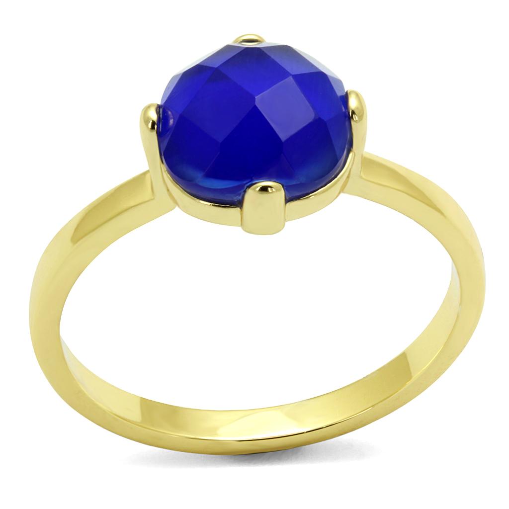 Flash Gold Brass Ring with Synthetic Cat Eye in Sapphire