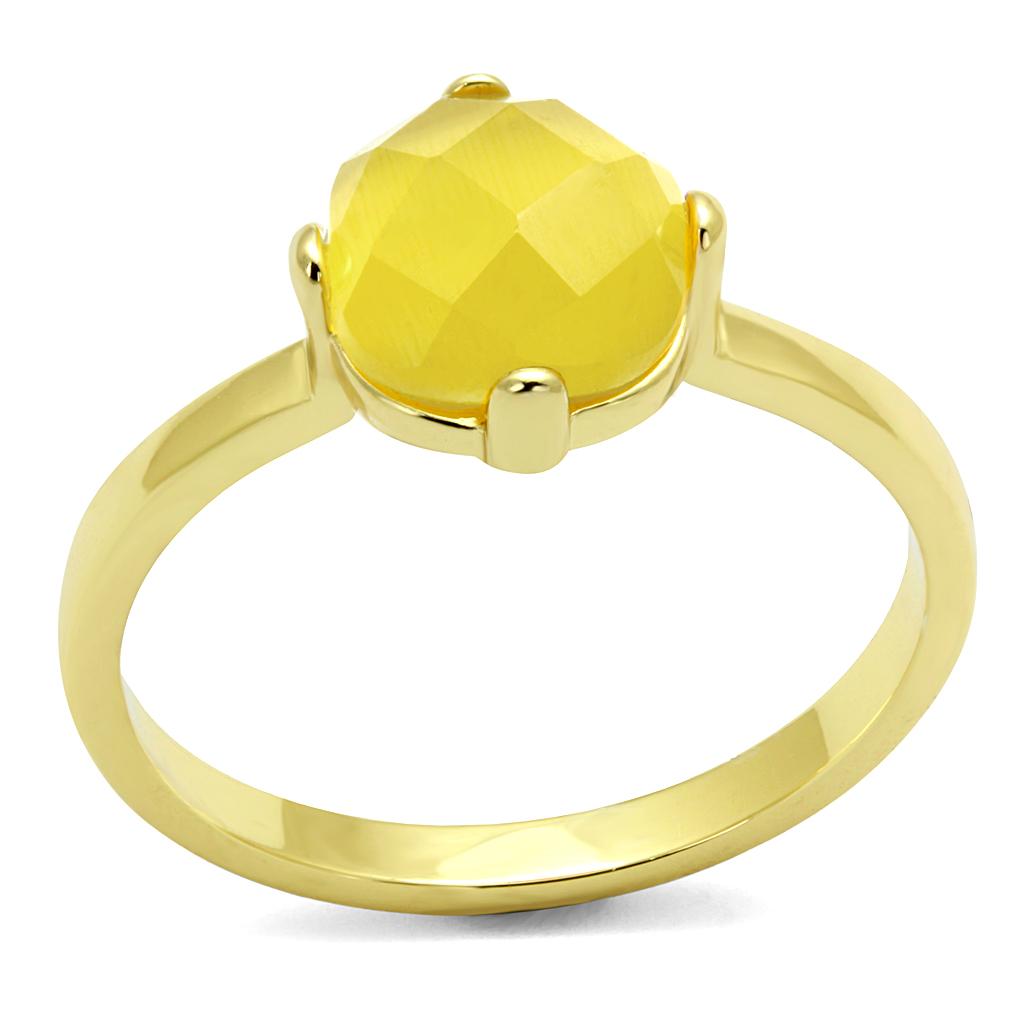 Flash Gold Brass Ring with Synthetic Cat Eye in Topaz