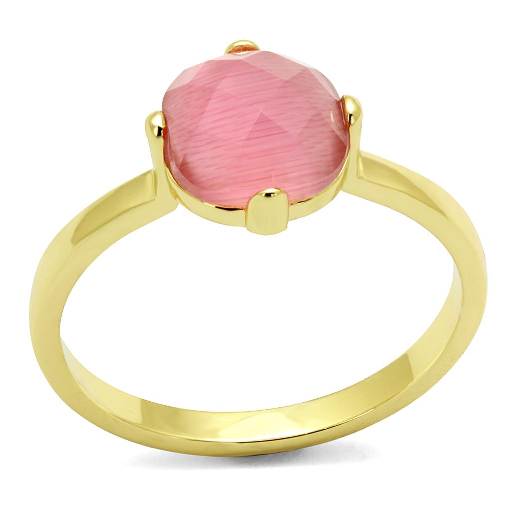 Flash Gold Brass Ring with Synthetic Cat Eye in Rose