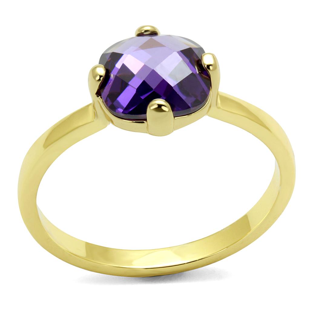 Flash Gold Brass Ring with AAA Grade CZ in Amethyst