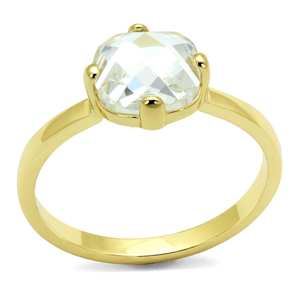 Flash Gold Brass Ring with AAA Grade CZ in Clear