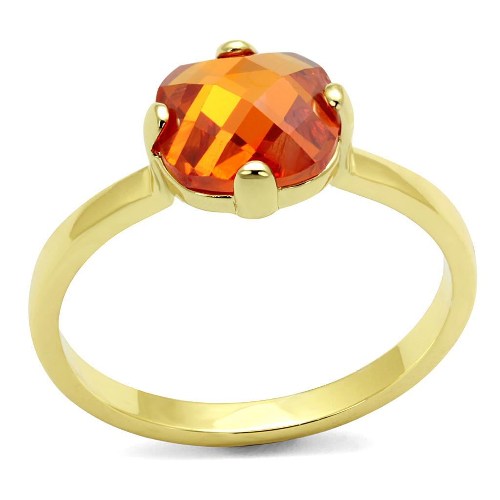 Flash Gold Brass Ring with AAA Grade CZ in Orange