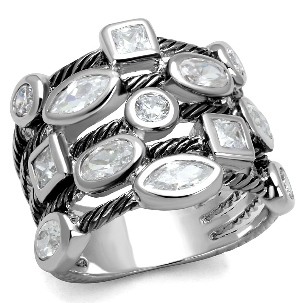 Rhodium Brass Ring with AAA Grade CZ in Clear