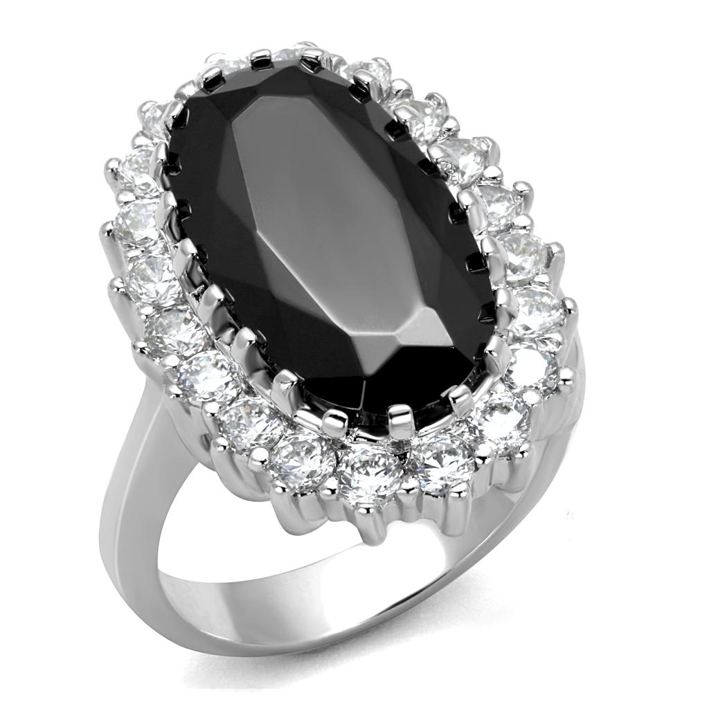 Rhodium Brass Ring with AAA Grade CZ in Black Diamond