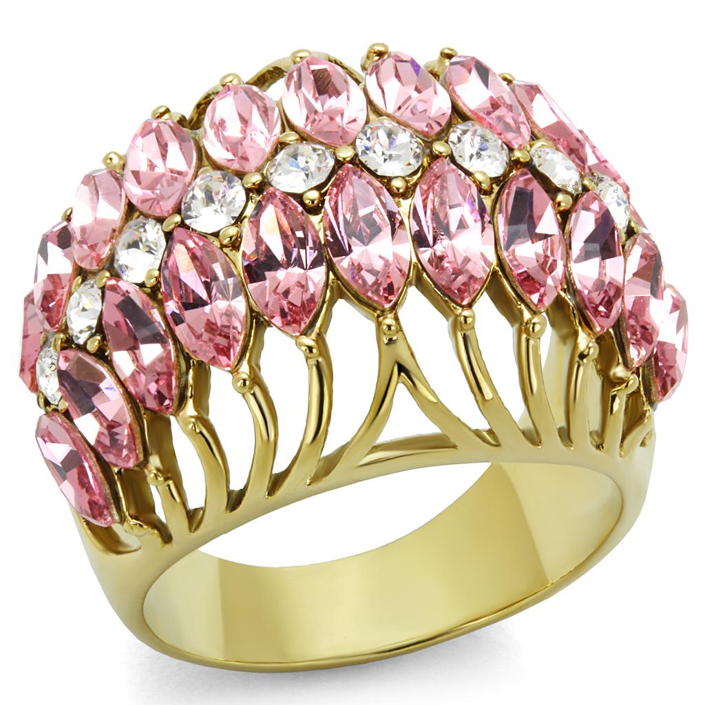 IP Gold(Ion Plating) Brass Ring with Top Grade Crystal in Rose