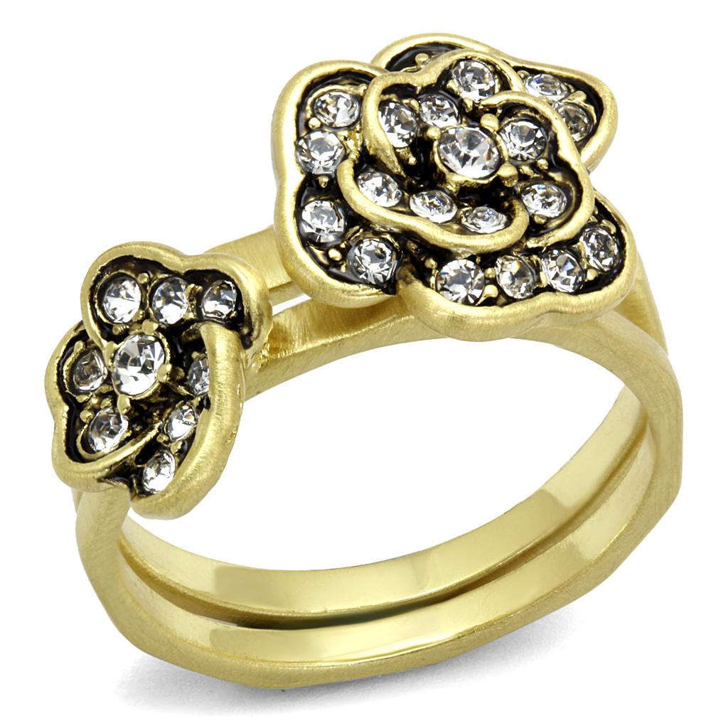 Antique Copper Brass Ring with Top Grade Crystal in Clear