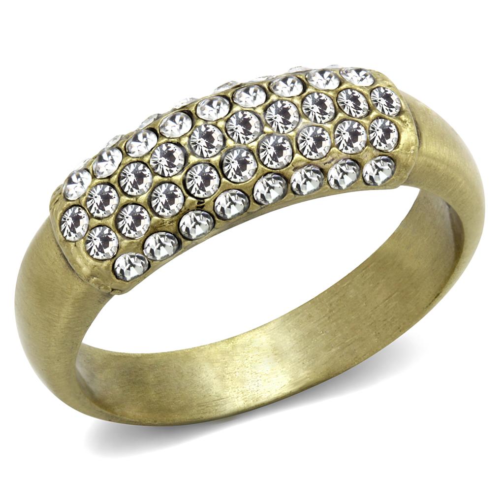 Antique Copper Brass Ring with Top Grade Crystal in Clear