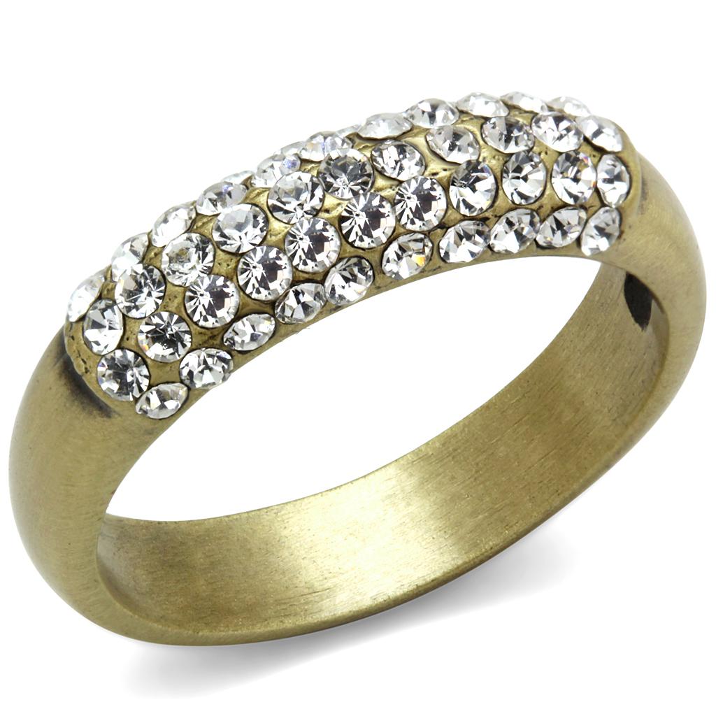 Antique Copper Brass Ring with Top Grade Crystal in Clear