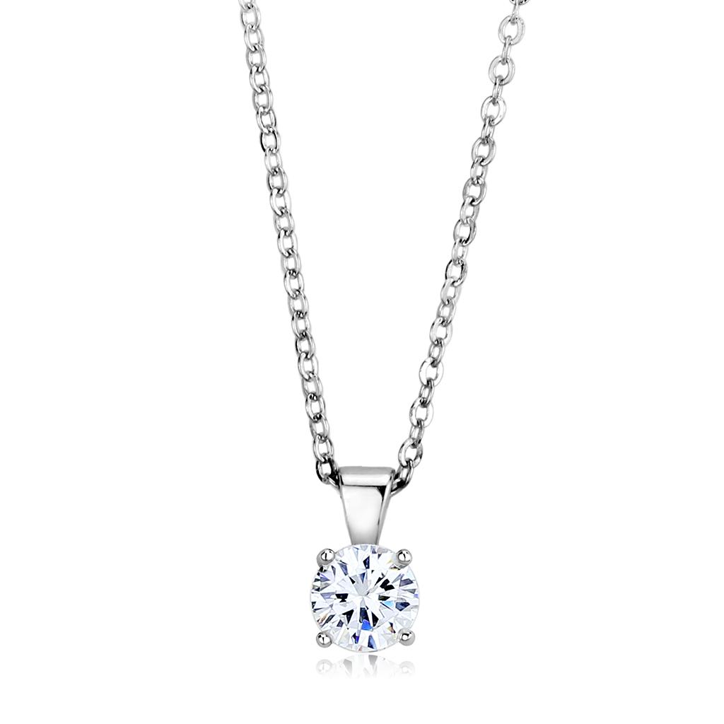 Rhodium Brass Chain Pendant with AAA Grade CZ in Clear