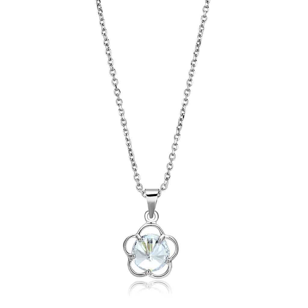 Rhodium Brass Chain Pendant with AAA Grade CZ in Clear