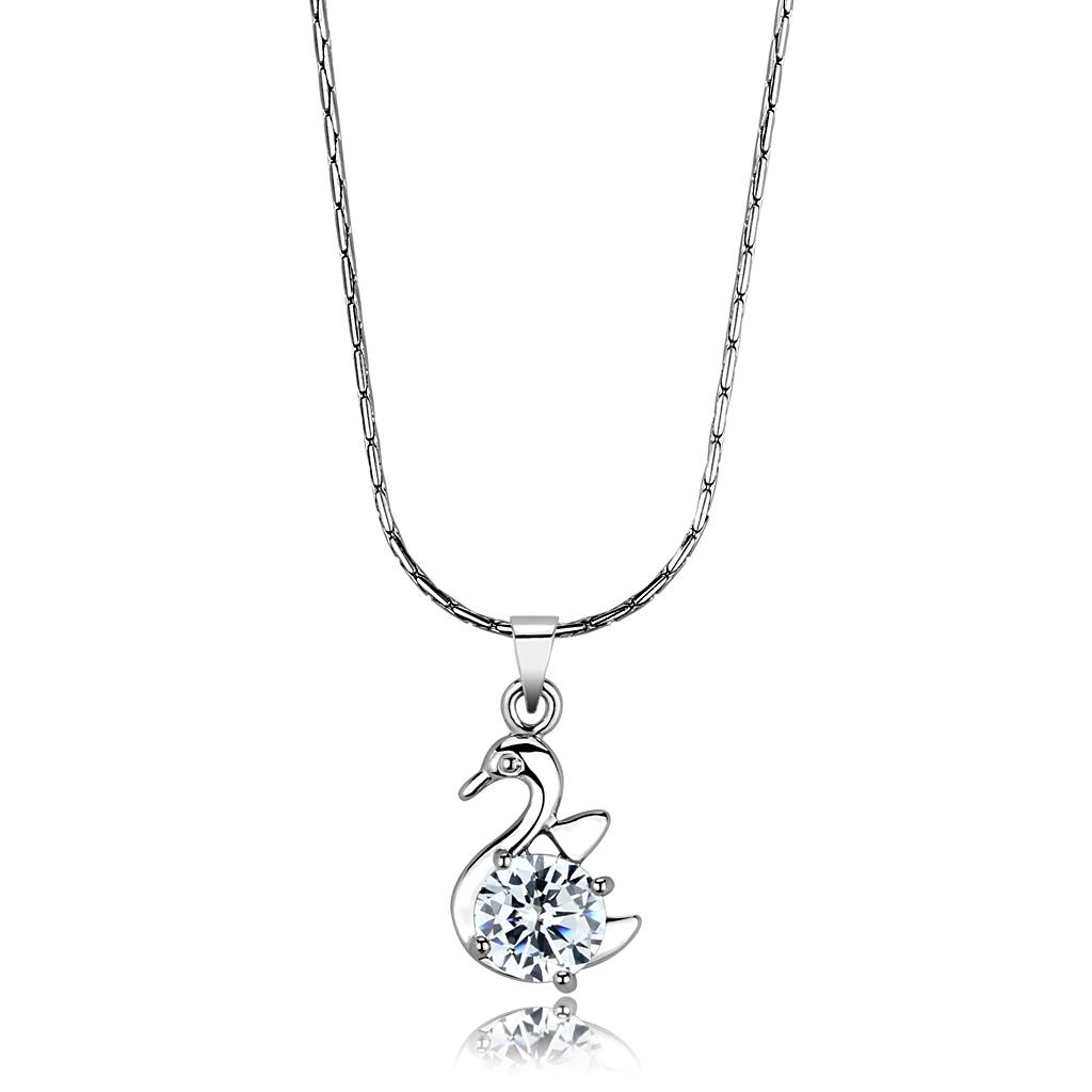Rhodium Brass Chain Pendant with AAA Grade CZ in Clear