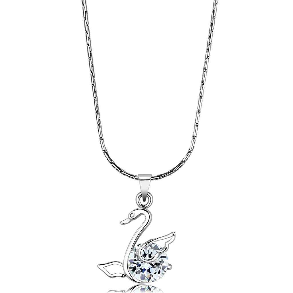 Rhodium Brass Chain Pendant with AAA Grade CZ in Clear