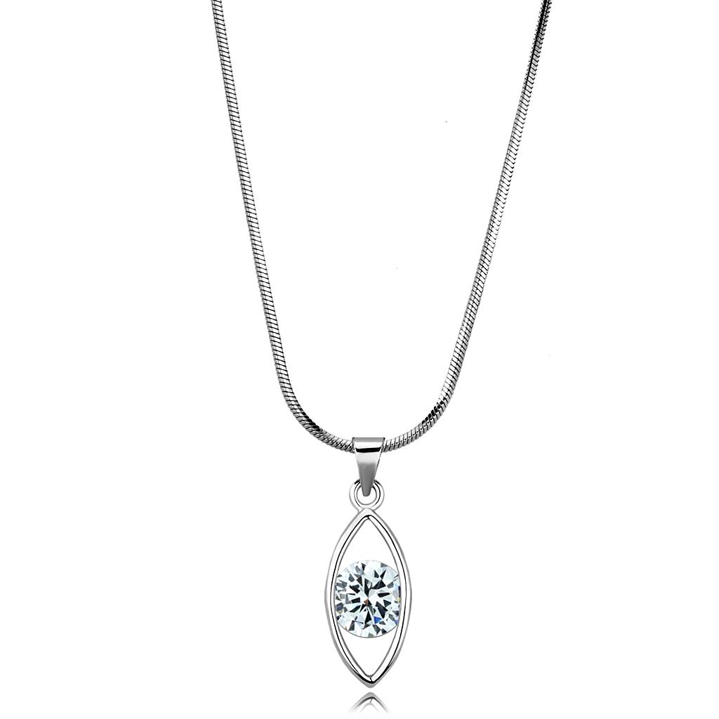 Rhodium Brass Chain Pendant with AAA Grade CZ in Clear