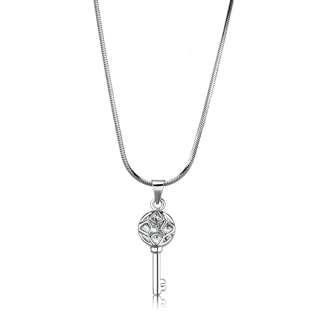 Rhodium Brass Chain Pendant with AAA Grade CZ in Clear