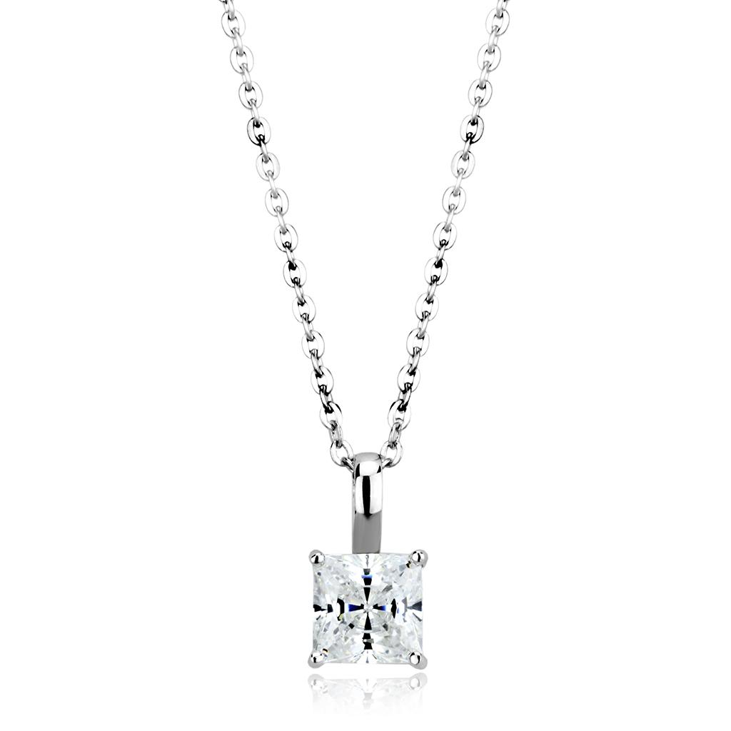 Rhodium Brass Chain Pendant with AAA Grade CZ in Clear