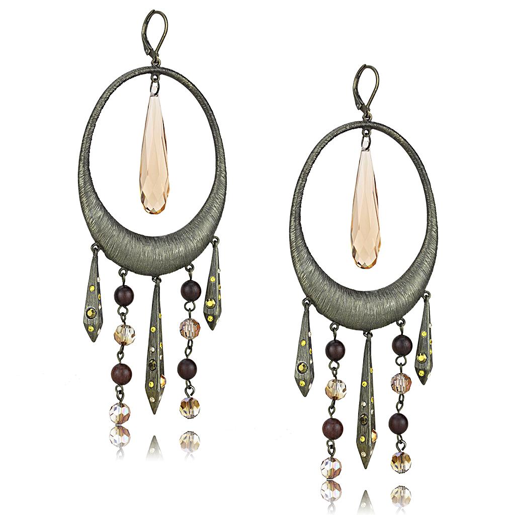 Antique Copper Brass Earrings with Synthetic Synthetic Glass in Champagne