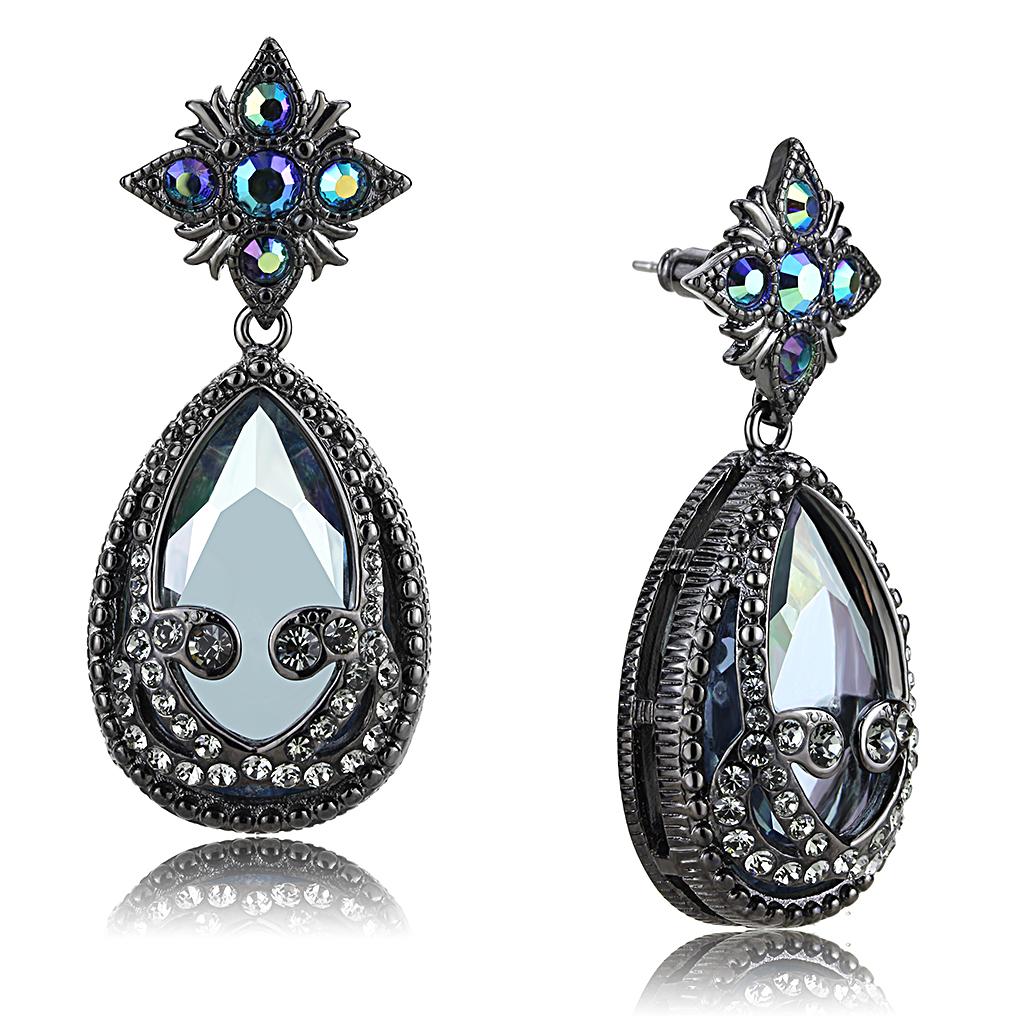 TIN Cobalt Black Brass Earrings with AAA Grade CZ in Clear