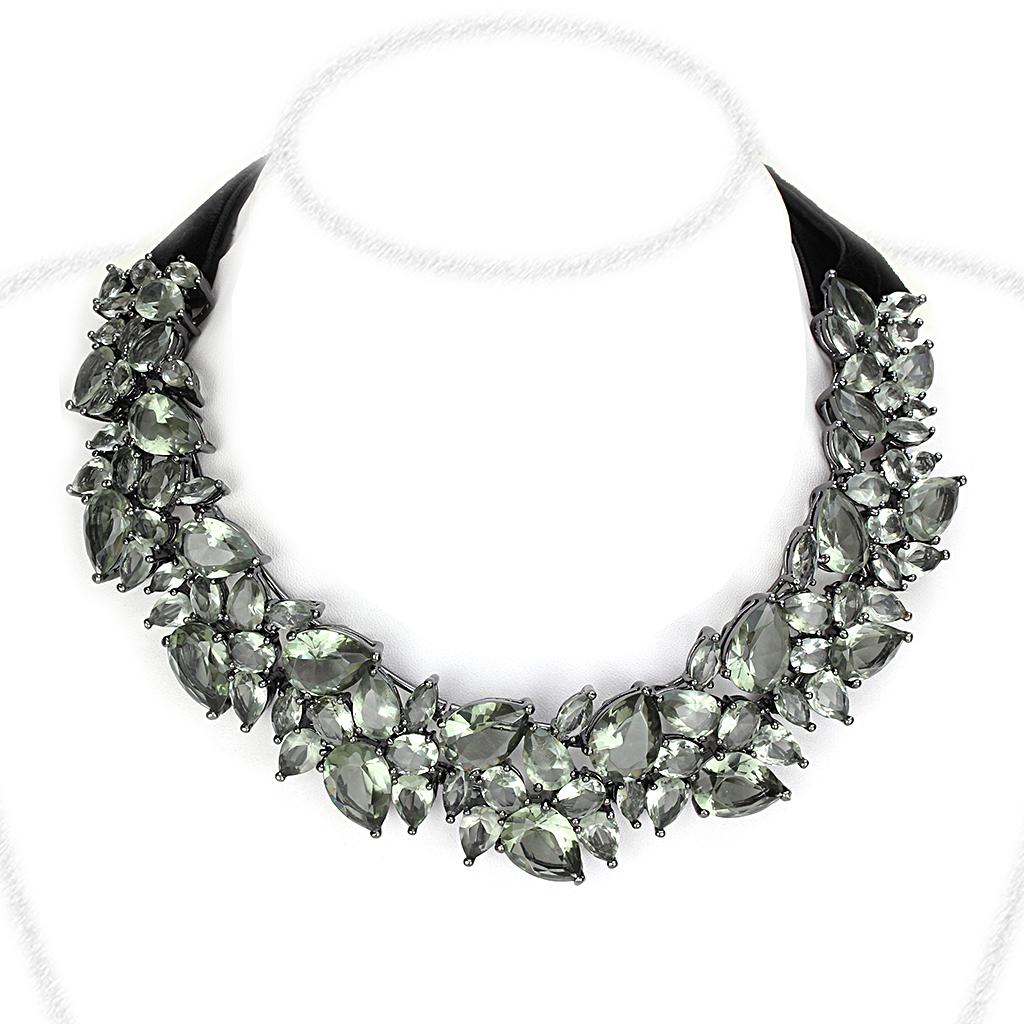 TIN Cobalt Black Brass Necklace with Synthetic Synthetic Glass in Black Diamond