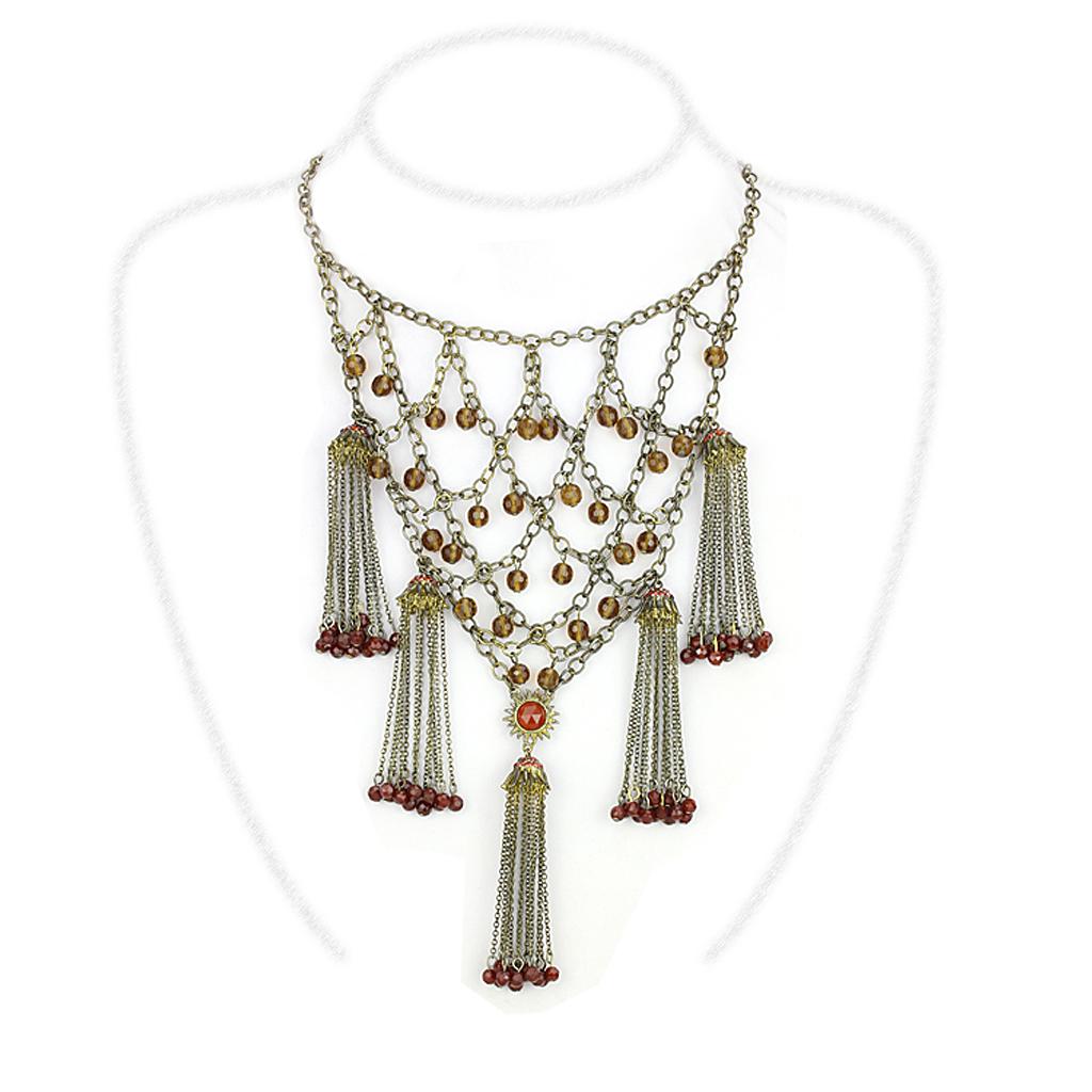 Antique Copper Brass Necklace with Synthetic Onyx in Red Series