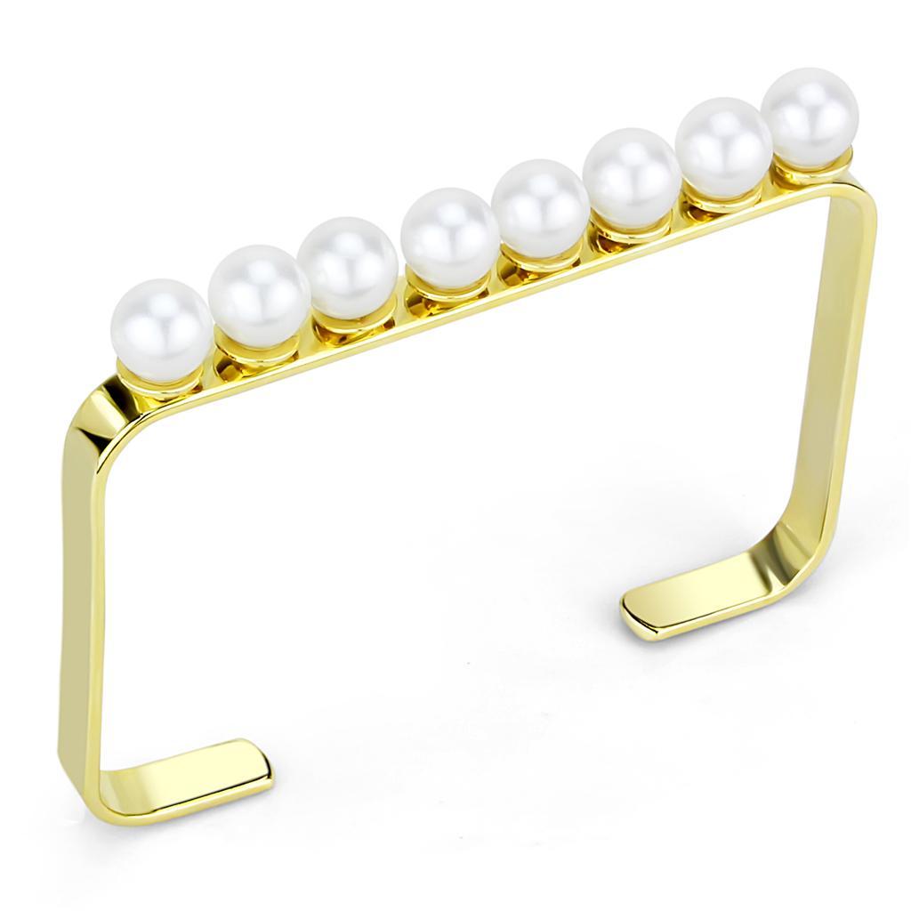 Gold Brass Bangle with Synthetic Pearl in White