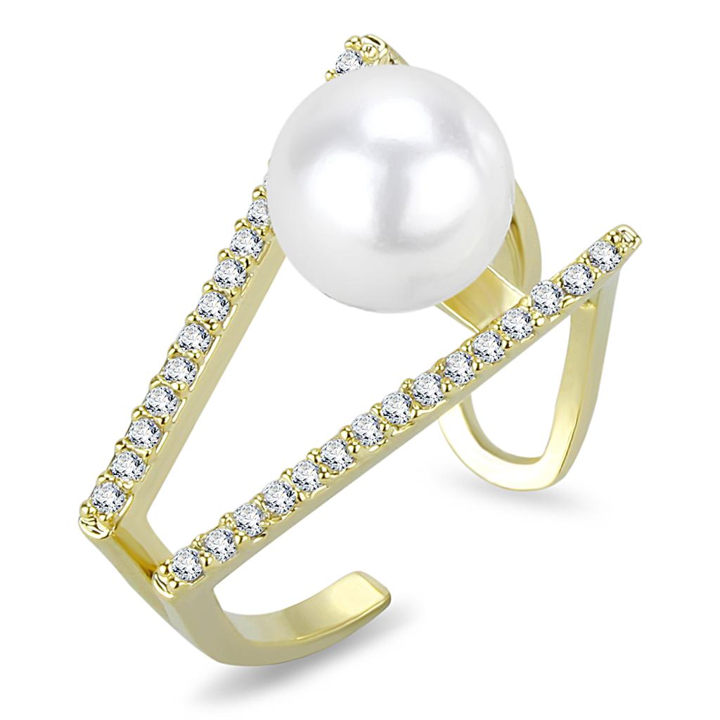 Flash Gold Brass Ring with Synthetic Pearl in White