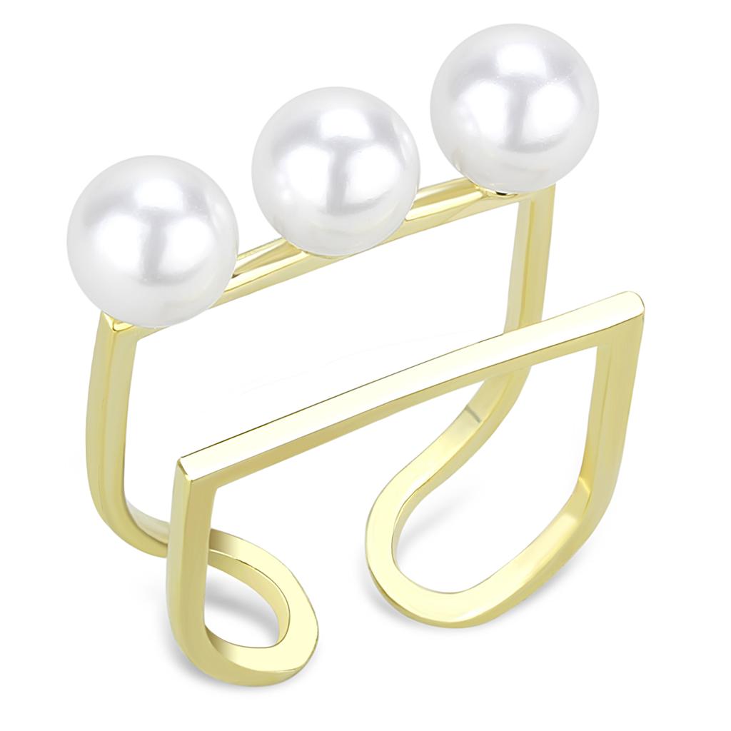 Flash Gold Brass Ring with Synthetic Pearl in White