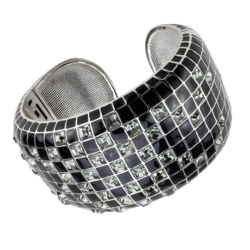 Rhodium Brass Bangle with Top Grade Crystal in Black Diamond