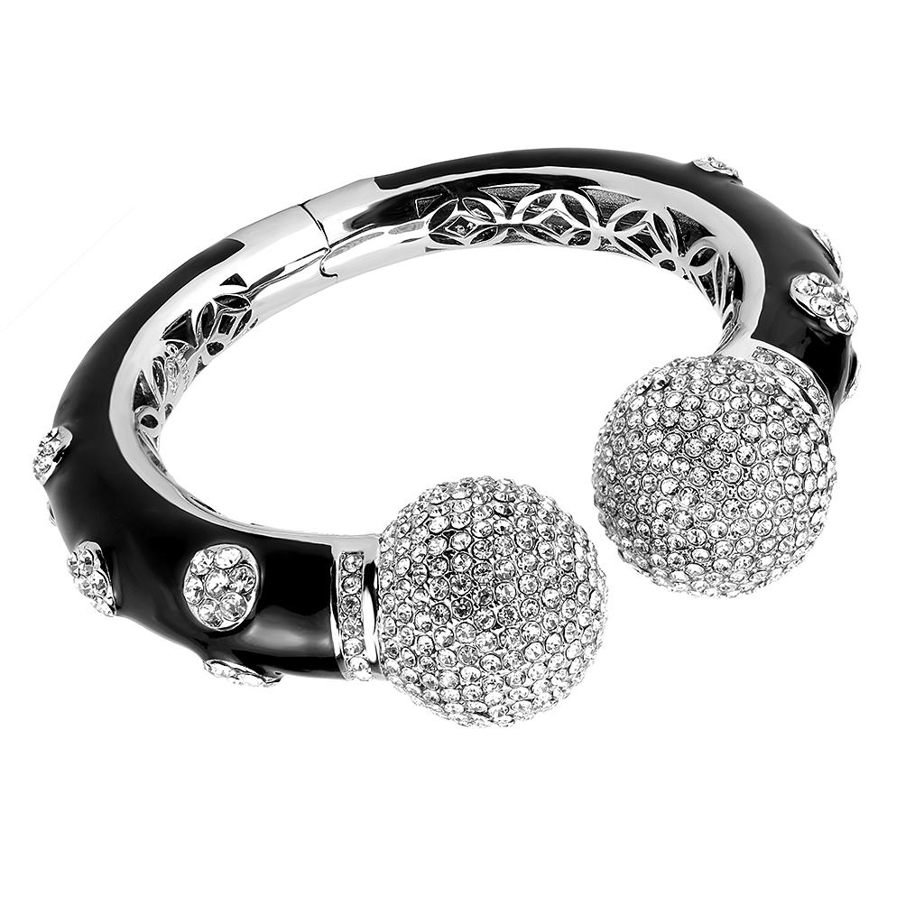 Rhodium Brass Bangle with Top Grade Crystal in Clear