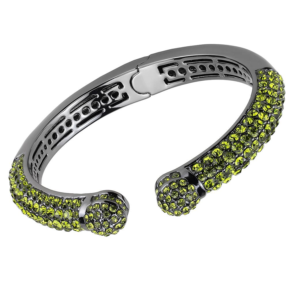 TIN Cobalt Black Brass Bangle with Top Grade Crystal in Olivine color