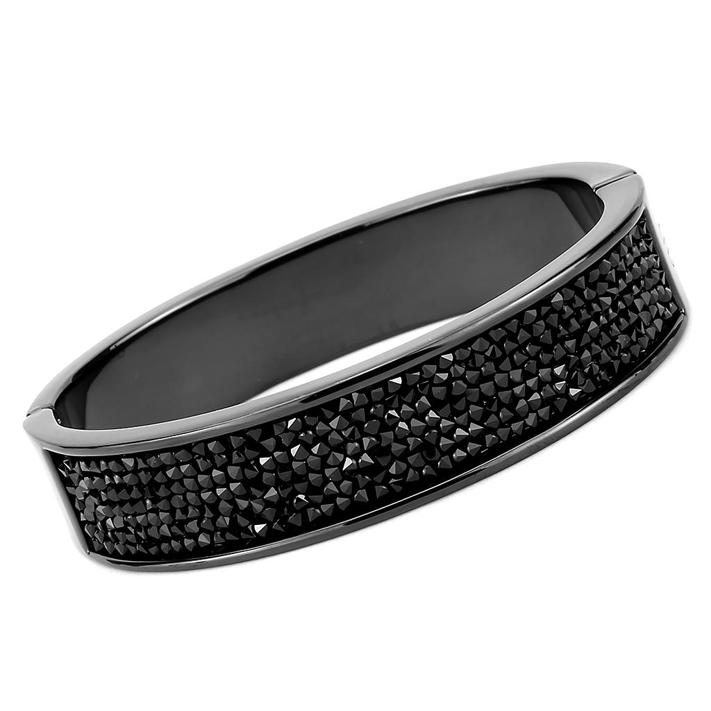 IP Black(Ion Plating) Brass Bangle with Top Grade Crystal in Jet
