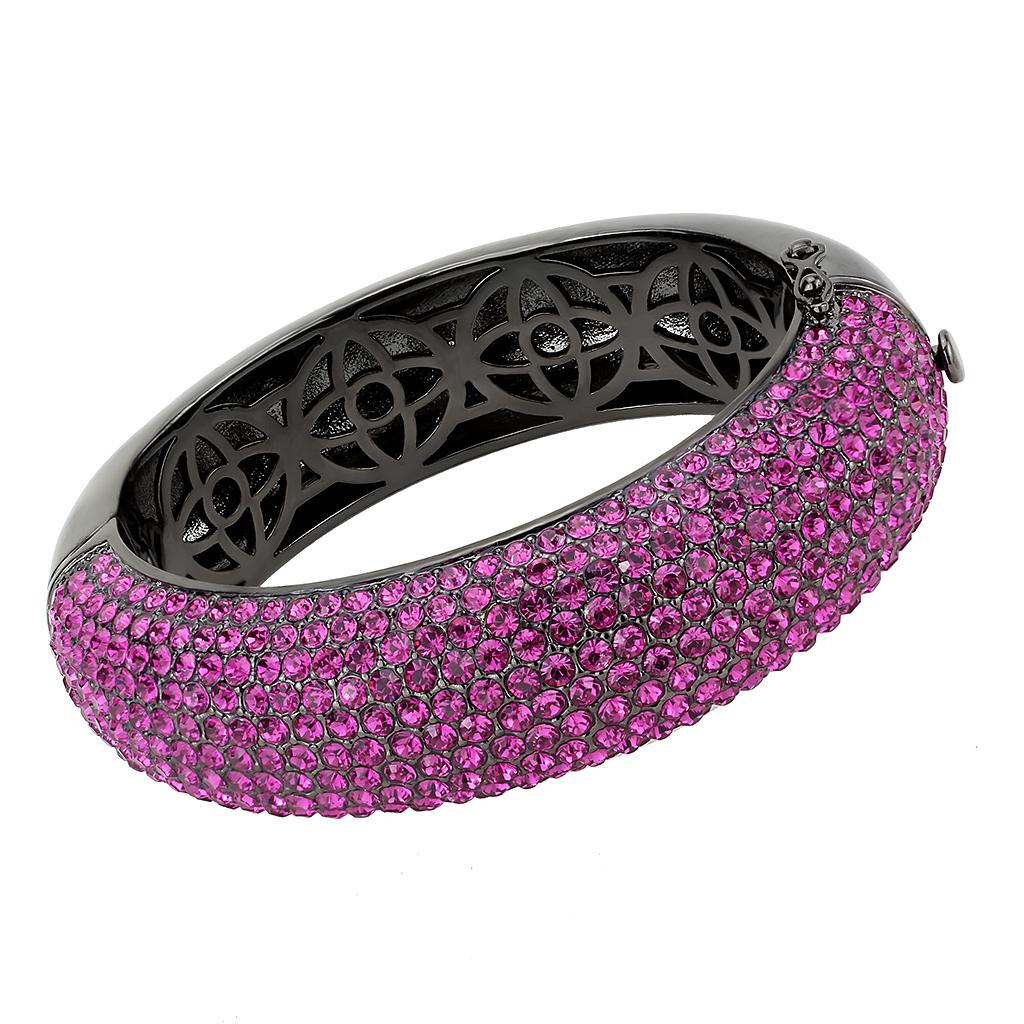 TIN Cobalt Black Brass Bangle with Top Grade Crystal in Fuchsia