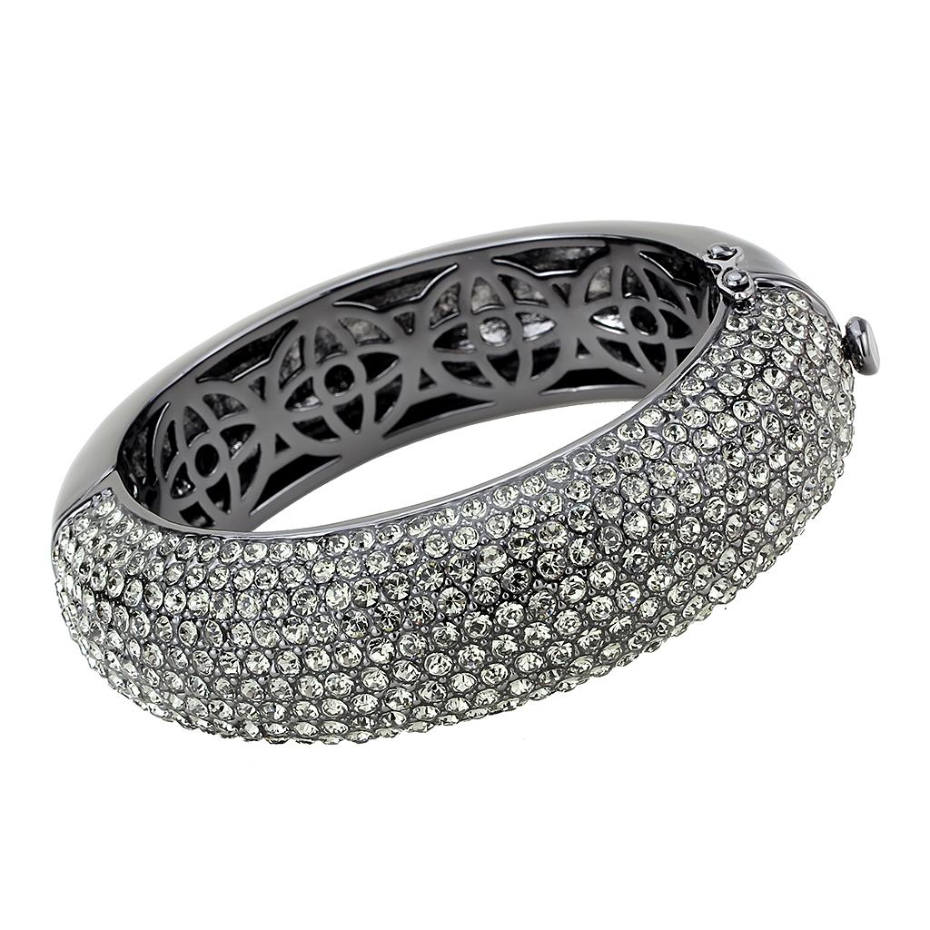 TIN Cobalt Black Brass Bangle with Top Grade Crystal in Black Diamond
