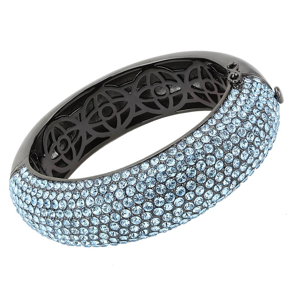 TIN Cobalt Black Brass Bangle with Top Grade Crystal in Sea Blue