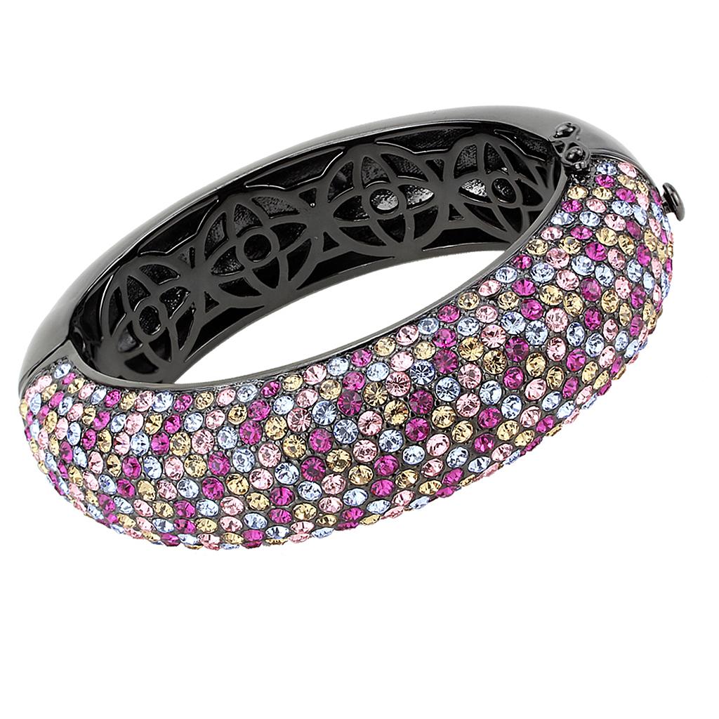 TIN Cobalt Black Brass Bangle with Top Grade Crystal in Multi Color
