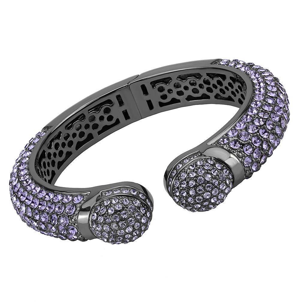 TIN Cobalt Black Brass Bangle with Top Grade Crystal in Tanzanite
