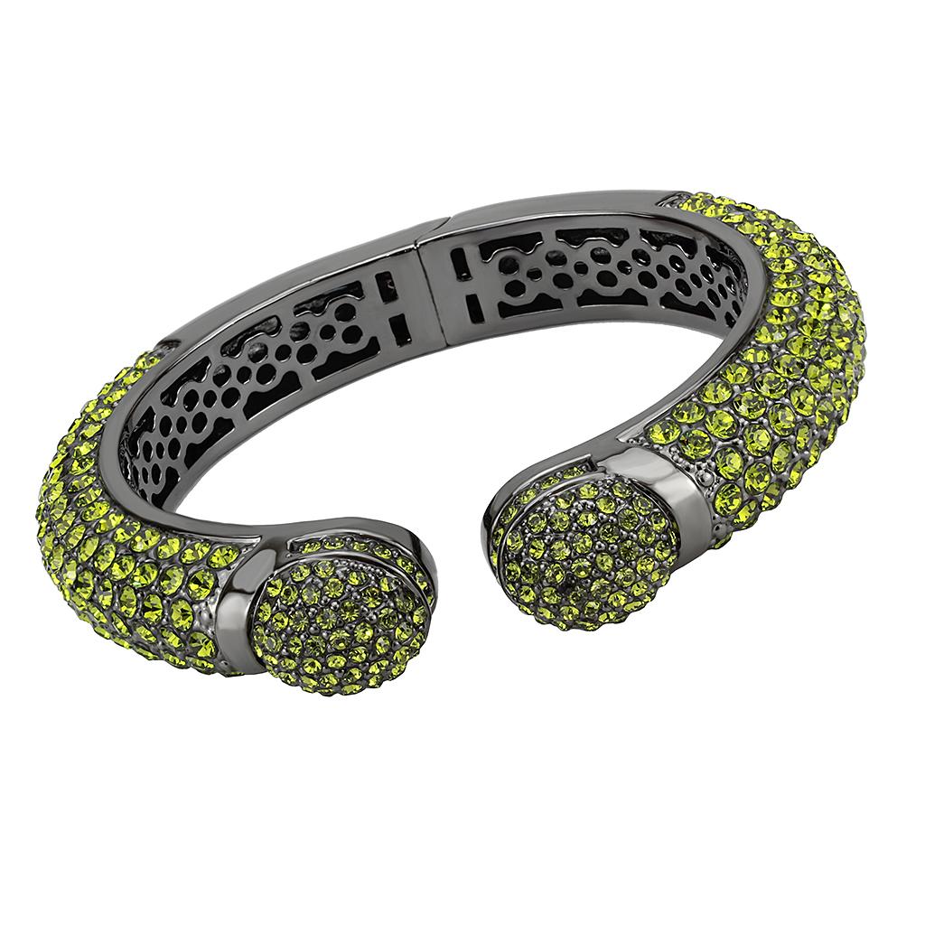 TIN Cobalt Black Brass Bangle with Top Grade Crystal in Peridot
