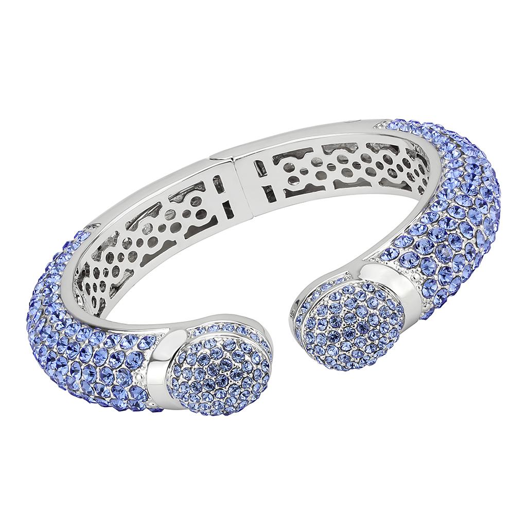 Rhodium Brass Bangle with Top Grade Crystal in Light Sapphire