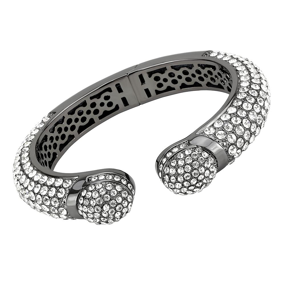 Ruthenium Brass Bangle with Top Grade Crystal in Clear