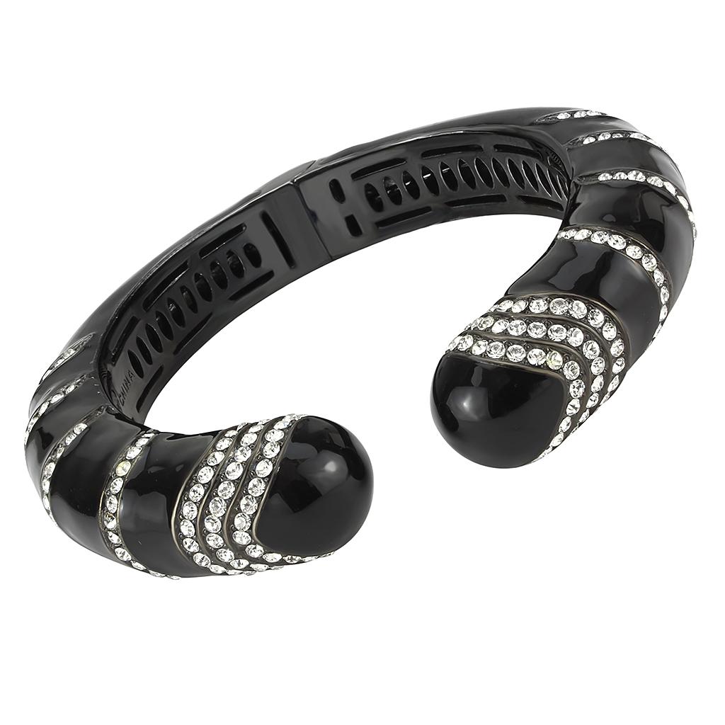 TIN Cobalt Black Brass Bangle with Top Grade Crystal in Clear