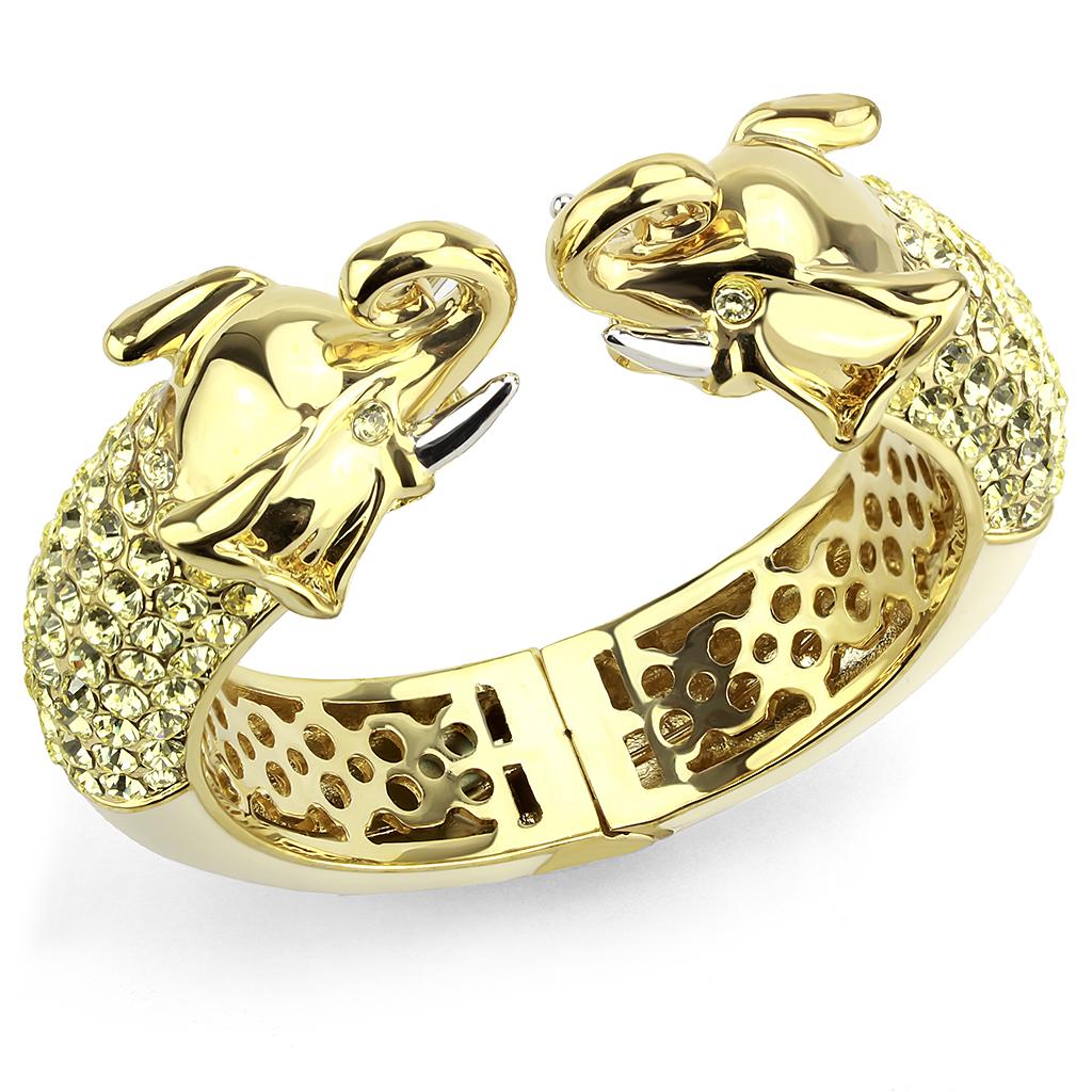 Gold+Rhodium Brass Bangle with Top Grade Crystal in Citrine Yellow